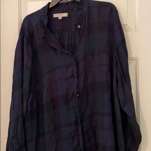 Loft plaid blouse. Green, blue, black. Size 24